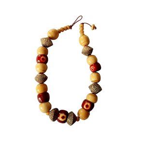 Wood Bead Choker Necklace 18 in. in Warm Tones with Red Accents, Bold and Chunky